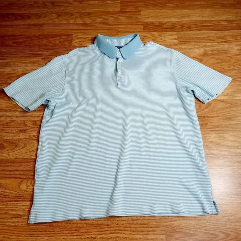 Alan Flusser Shirt Mens Sz L Polo Pima Cotton Soft Striped Short Sleeve‎